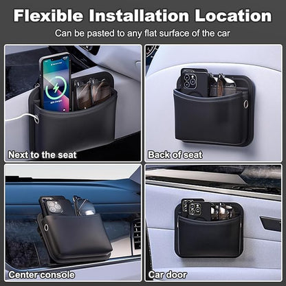 2Pcs Car Side Pocket Organizer, Universal Leather Mini Storage Bag for Cell Phone, Wallet, Key, Glasses, Multifunctional Car Organizer Accessories for Car Seat, Door, Window, Console, 7*4.3*2.2inch