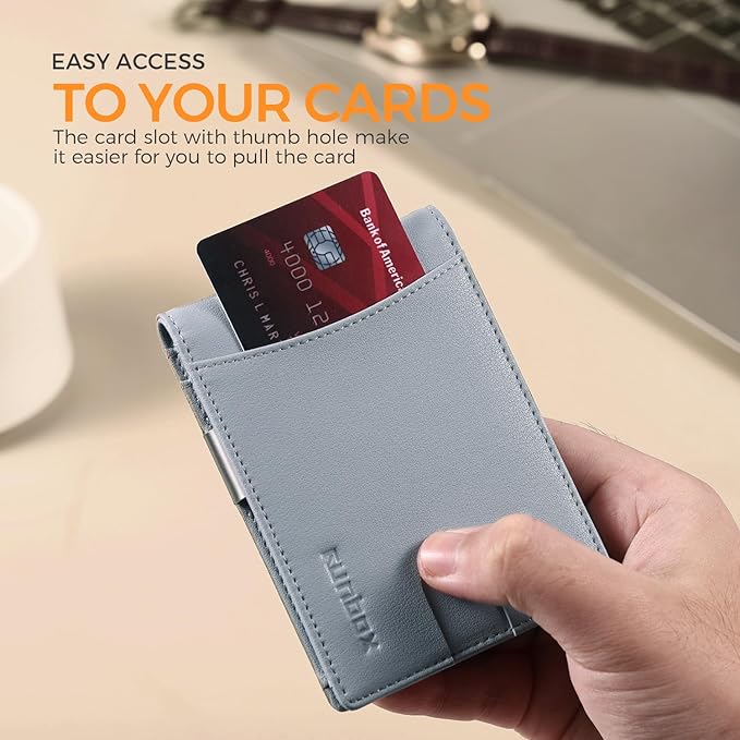 RUNBOX Slim Money Clip Wallets for Men RFID Blocking 11 Card Holder Minimalist Small Leather Bifold Men's Front Pocket Wallet Gift Box