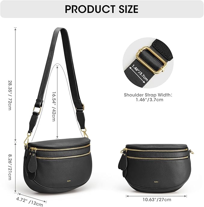 Kattee Crossbody Bag Bum Bags for Women, Leather Fanny Packs Belt Bag, Spacious Sling Purses for Women with RFID Blocking, Black