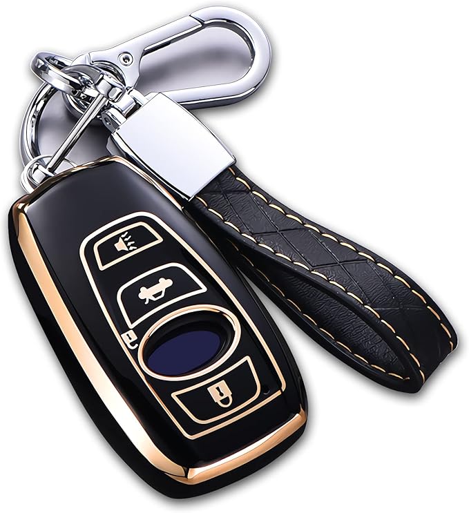 for Subaru Key Fob Cover with Keychain, for Forester Outback BRZ Legacy CrossTrek Premium Soft TPU 360 Degree Protection Key Case Remote Key Holder (Size B-Black)