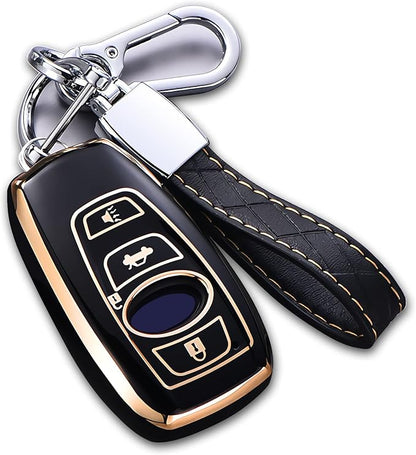 for Subaru Key Fob Cover with Keychain, for Forester Outback BRZ Legacy CrossTrek Premium Soft TPU 360 Degree Protection Key Case Remote Key Holder (Size B-Black)