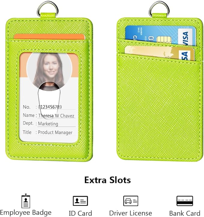 Leather Badge Holder and Adjustable Retractable Lanyards, Quick Release Buckle and Safety Breakaway Lanyards with Swivel Metal Clasp for Offices, Staff, Students, Employees