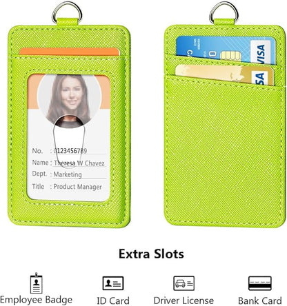 Leather Badge Holder and Adjustable Retractable Lanyards, Quick Release Buckle and Safety Breakaway Lanyards with Swivel Metal Clasp for Offices, Staff, Students, Employees