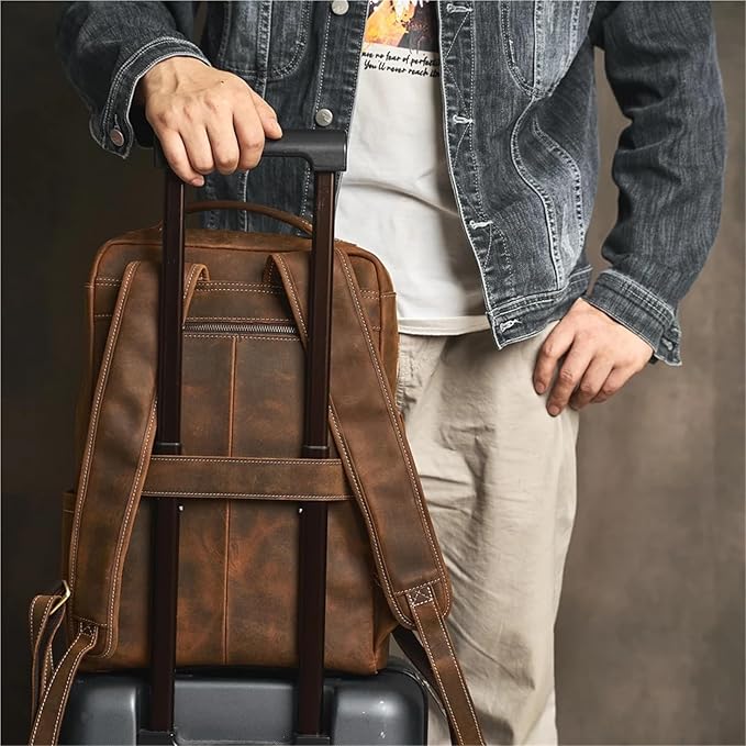 Leather Backpack Leather Backpack Men's Travel Business Bag Laptop School For 15.6 Inch