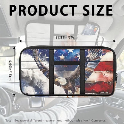 Flag Print Car Sun Visor Organizer Tactical Sunvisor Organizers with Zipper Storage Pouch Universal Accessories for Truck SUV,American Flag Eagle
