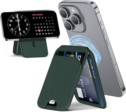 QYQBOON Mag-Safe Wallet Strongest Magnetic Lightweight Phone Wallet Stand Adjustable Leather Card Holder for iPhone 17/16/15/14/13/12 Series, Not for iPhone 13/12 Mini (Green)
