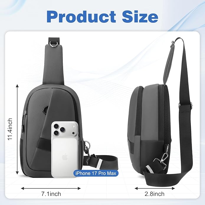 Hoedia Crossbody Sling Bag for Men Women, Shoulder Cross Body Bag EDC Back Pack with Reflective Strip and Multi-pocket