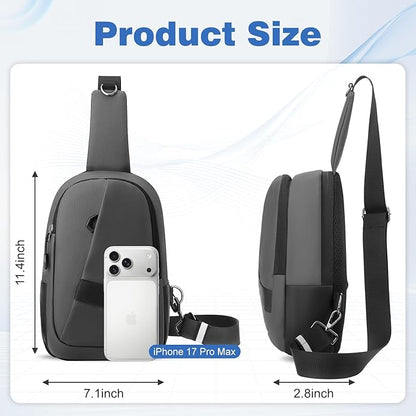 Hoedia Crossbody Sling Bag for Men Women, Shoulder Cross Body Bag EDC Back Pack with Reflective Strip and Multi-pocket