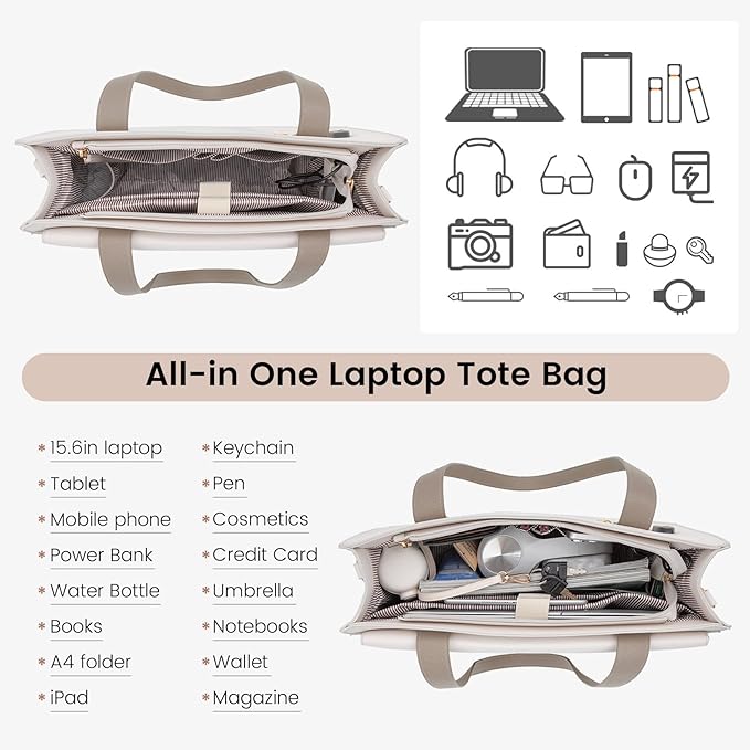 LOVEVOOK Laptop Bag for Women 15.6 Inch Laptop Tote Work Professional Leather Computer Briefcase Waterproof Handbag Shoulder Large Capacity Business Teacher Office Crossbody Purse