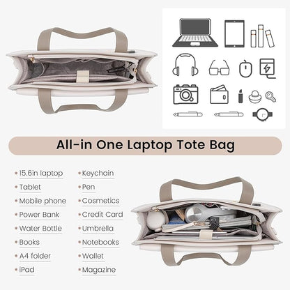 LOVEVOOK Laptop Bag for Women 15.6 Inch Laptop Tote Work Professional Leather Computer Briefcase Waterproof Handbag Shoulder Large Capacity Business Teacher Office Crossbody Purse