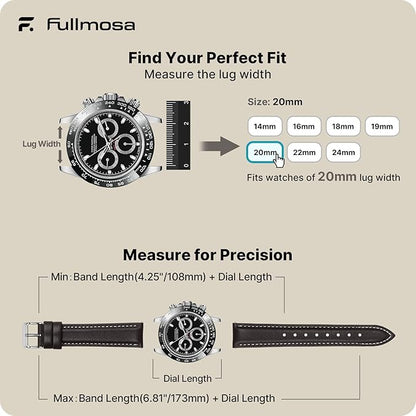 Fullmosa Watch Straps 20mm, Axus Series Leather Strap Replacement Watch Strap with Stainless Steel Metal Clasp for Men Women 14/16/18/20/22/24mm, Dark Brown 20mm