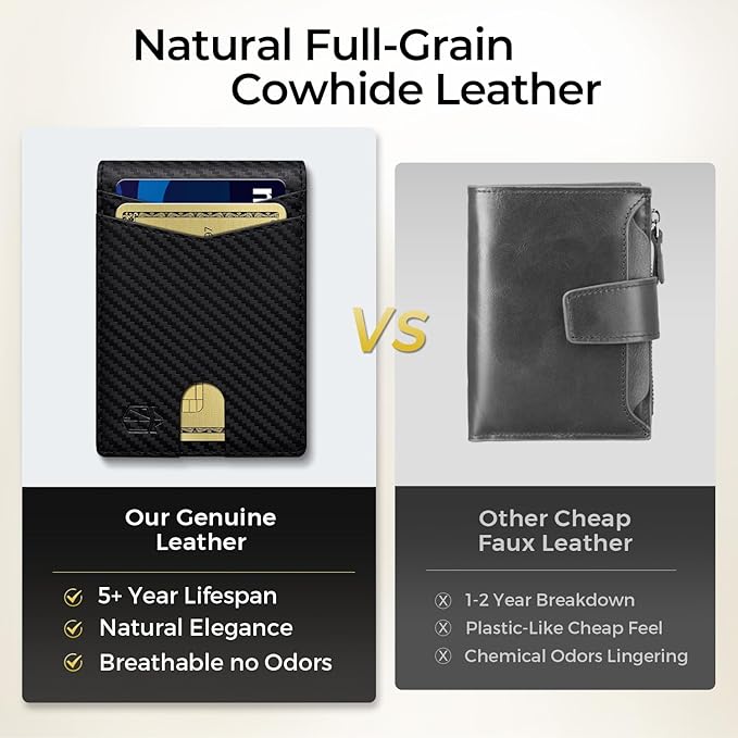 Zitahli Genuine Leather Wallet for Men 12 Card Slim Mens Wallets Bifold RFID Blocking with Money Clip & ID Window Thin Minimalist Card Holder Wallet with Gift Box