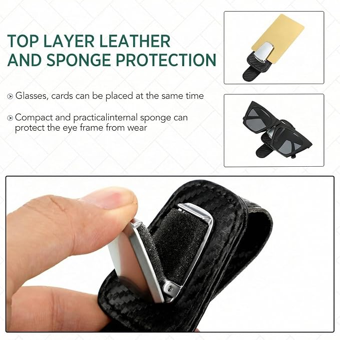 Mudder 2 Packs Sunglasses Holder for Car Universal Visor Sunglasses Holder Clip Leather Eyeglasses Hanger and Ticket Card Clip Eyeglasses Mount for Car(Light Black)