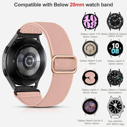 Lerobo Elastic Bands Compatible with Samsung Galaxy Watch 8 7 6 5 4 40mm 44mm/Galaxy Watch 8 Classic 6 4 Classic 43mm 47mm 42mm 46mm/5 Pro Band 45mm/Active 2,3 Pack 20mm Adjustable Nylon Sport Band