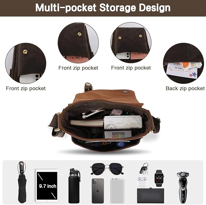 Jack&Chris Leather Messenger Bag for Men, Man Purse Crossbody Bags for Work Business