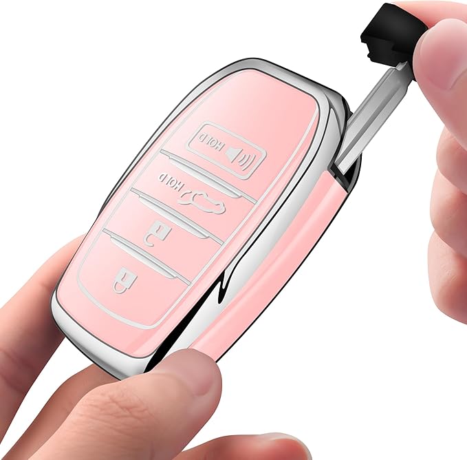 Sindeda for Toyota Key Fob Cover with Metal Keychain & Leather Strap for 2025-2026 Camry 4 Runner 2019-2026 Venza, Land Cruiser,2023-2026 Tacoma Grand Highlander,Corolla,bZ4X,4-5 Buttons(Chalk Pink)