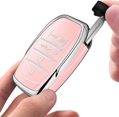 Sindeda for Toyota Key Fob Cover with Metal Keychain & Leather Strap for 2025-2026 Camry 4 Runner 2019-2026 Venza, Land Cruiser,2023-2026 Tacoma Grand Highlander,Corolla,bZ4X,4-5 Buttons(Chalk Pink)