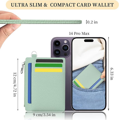 Hancynir Minimalist Small Wallet Women Credit Card Holder, RFID Blocking Slim Mini Card Wallets Cute Front Pocket PU Leather Card Case Thin Travel Zipper Coin Cash Ladies Female Wallet Gifts