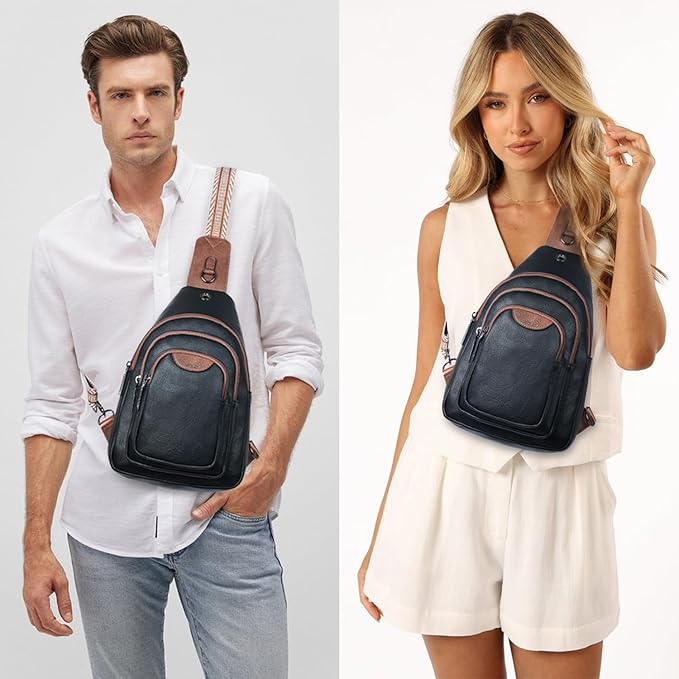 Leresas 10L Crossbody Sling Bag for Women Men Anti Theft Cross Body Fanny Pack Belt Bag Purse Gifts for Women Faux Leather, Black Brown