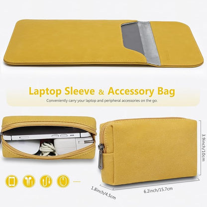 HYZUO 15-16 Inch Laptop Sleeve for MacBook Pro 16 M5/M4/M3/M2/M1 Pro/Max A3428 A3429 A3403 A3186 2026-2019, MacBook Pro 15 2015-2012, XPS 15, Faux Suede Leather Case with Accessory Bag, OliveYellow