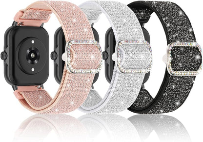 Sparkly Elastic Nylon Bands Compatible with Woneligo/Fitpolo Smart Watch IDW13, 22mm Stretchy Straps for TOOBUR IDW19/ENOMIR IDW19/MILOUZ IDW19/Gydom IDW19/Faweio IDW19/Hoowel IDW19/Amzhero IDW19/Tensky IDW19/WNH IDW19 Smart Watch Glitter Bands for Women