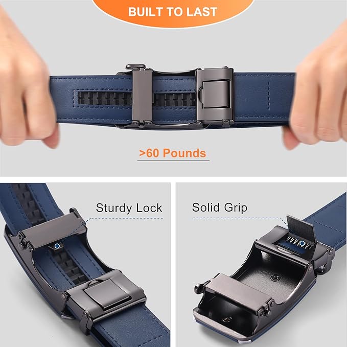 GAEKEAO Ratchet Belts for Men Dress Casual 1 3/12" Adjustable Genuine Leather Slide Buckle Designer Belt with Box Trim to Fit