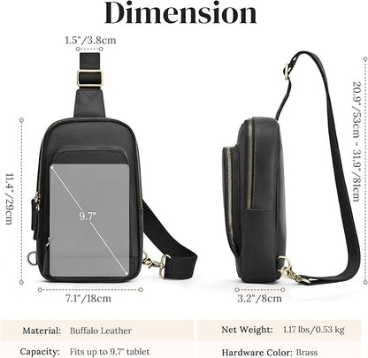 S-ZONE Sling Bag for Men Women RFID Blocking Top Grain Leather Crossbody Shoulder Bag Chest Hiking Daypack Travel