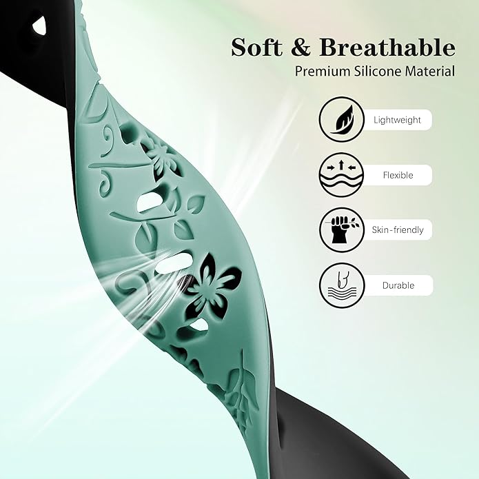 Laband 18mm Floral Engraved Band Compatible With Garmin Venu 3S 41mm/Venu 2S/Vivoactive 4S/Vivomove 3S/Venu 4 41mm/Forerunner 255S/Forerunner 265S,Soft Slim Silicone Cute Embossed Flower Strap for Men