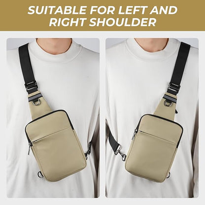 VADOO Sling Bag, Crossbody Bags with RFID & Water Resistant for Women and Men Small Faux Leather Chest Bag for Travel, Khaki