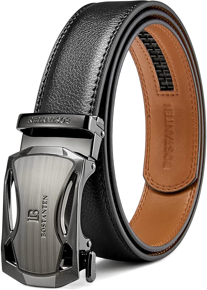 BOSTANTEN Mens Belt Leather Ratchet Belt For Men Dress and Casual with Adjustable Buckle, Trim to Fit