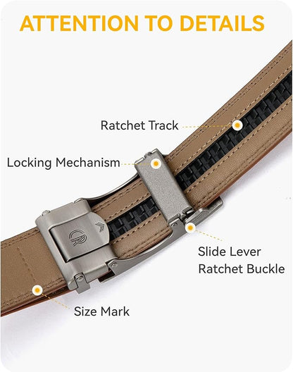 CHAOREN Mens Dress Belt - Mens Ratchet Belt Leather for Dress Pant - Micro Adjustable Belts Fit Everywhere
