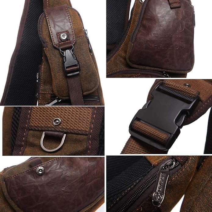 Hebetag Leather Sling Bag Crossbody Backpack for Men Women Travel Outdoor Camping
