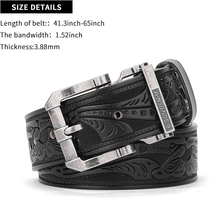BISON DENIM Men's Genuine Leather Casual Belt, Classic Western Cowboy Dress Belts