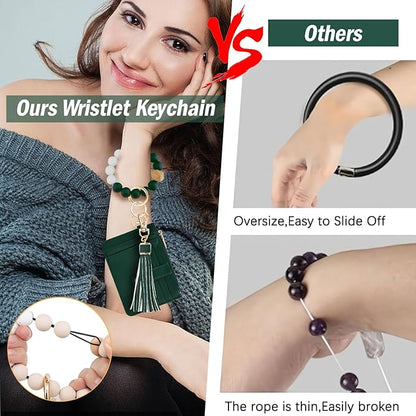 KNGITRYI Wallet Keychain Wristlet for Women,Slim RFID Credit Card Holder Purse Tassel Keychain Bangle Key Ring for Men Women
