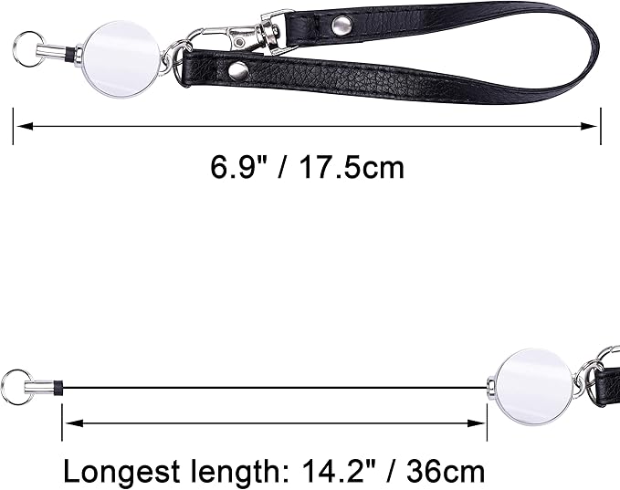 Wisdompro Badge Holder with Wrist Lanyard, 2-Sided PU Leather ID Card Holder Wallet Case with Wristlet Strap and Retractable Reel, Easy Swipe for Work, School, Metro and Access Card - Black