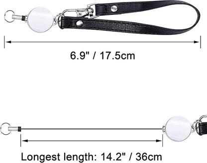 Wisdompro Badge Holder with Wrist Lanyard, 2-Sided PU Leather ID Card Holder Wallet Case with Wristlet Strap and Retractable Reel, Easy Swipe for Work, School, Metro and Access Card - Black