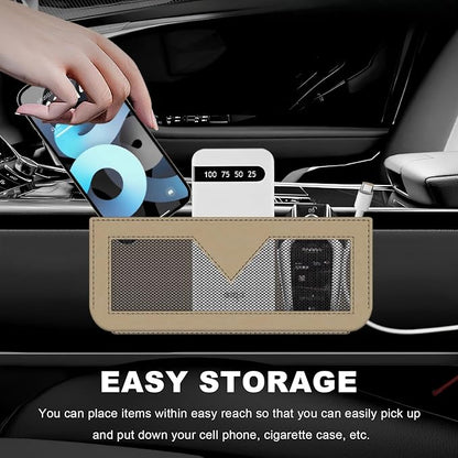 Car Sunglasses Case, PU Leather Pocket Self-Adhesive Storage Pouch for Vehicle Door Window Console, Multifunctional Vehicle Interior Organizer for Glasses Phones Wallets Keys (Beige)