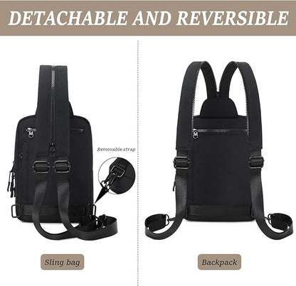 MYHOZEE Sling Bag Crossbody Backpack Purse - 2 in 1 Nylon Cross Body Bag Diaper with Wipes Pouch, Water Bottle Pocket