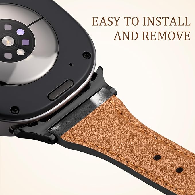 GEAK Slim Leather Band Compatible with Samsung Galaxy Watch 8 40mm 44mm/Watch 8 Classic 46mm, No Gap Adjustable Genuine Leather Replacement Dressy Strap for Samsung Watch 8 Bands Women