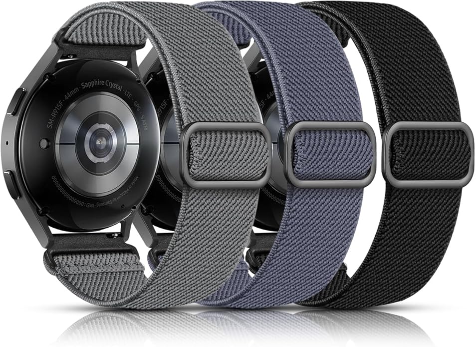 Lerobo Elastic Bands Compatible with Samsung Galaxy Watch 8 7 6 5 4 40mm 44mm/Galaxy Watch 8 Classic 6 4 Classic 43mm 47mm 42mm 46mm/5 Pro Band 45mm/Active 2,3 Pack 20mm Adjustable Nylon Sport Band