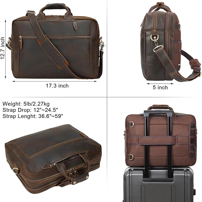 TIDING Leather Convertible Briefcase Backpack for Men, Large 15.6 Inch Laptop Messenger Bag Work Business Travel Crossbody Shoulder Bag