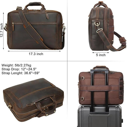 TIDING Leather Convertible Briefcase Backpack for Men, Large 15.6 Inch Laptop Messenger Bag Work Business Travel Crossbody Shoulder Bag