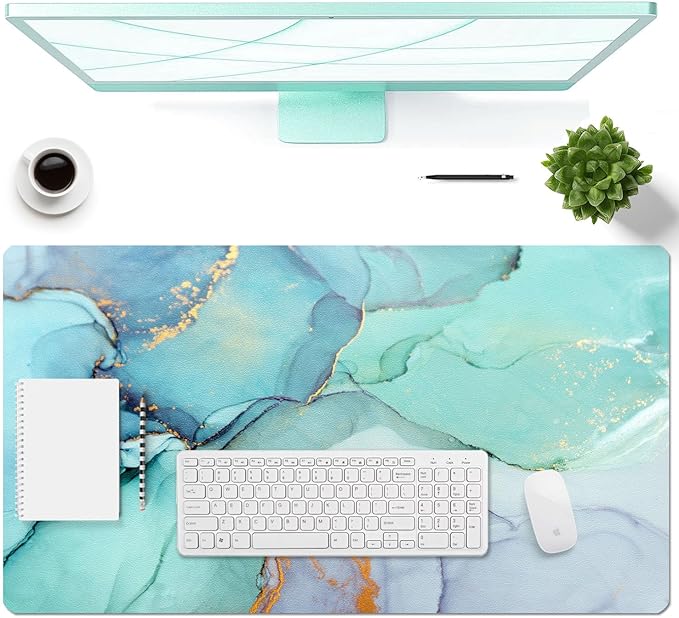 Large Desk Mat, Dual Side PU Leather Waterproof Mousepad Desk Pad, Desk Protector Writing Pads Desk Accessories for Office and Home (B-Green Marble, 24''X14'')