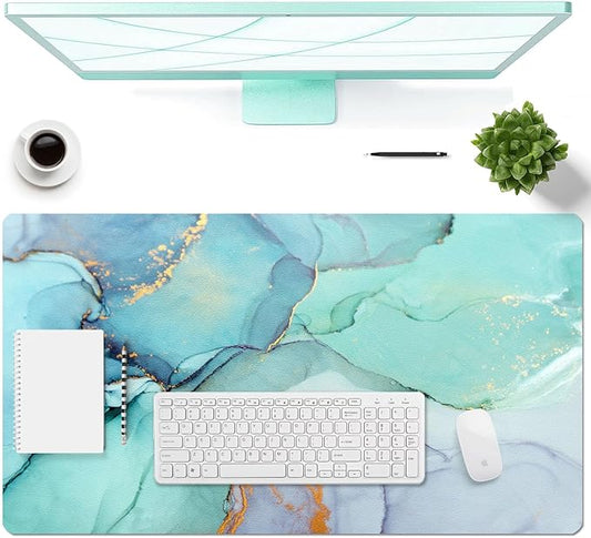 Large Desk Mat, Dual Side PU Leather Waterproof Mousepad Desk Pad, Desk Protector Writing Pads Desk Accessories for Office and Home (B-Green Marble, 24''X14'')