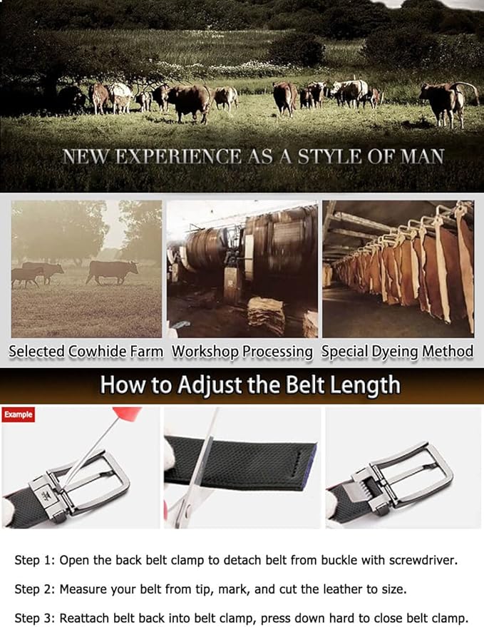 Mens Belts Leather Reversible 1.25" Black Dress Belt for Men