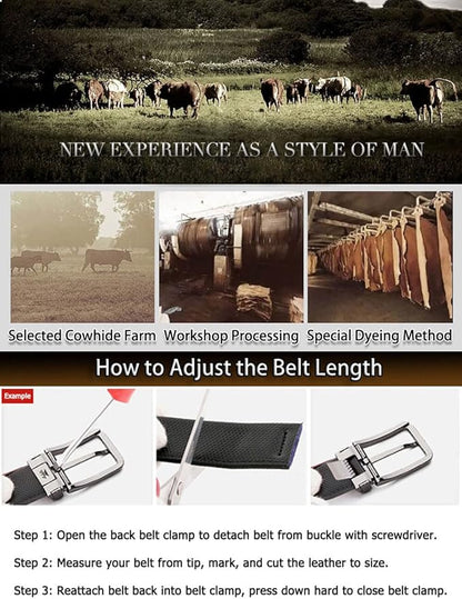 Mens Belts Leather Reversible 1.25" Black Dress Belt for Men