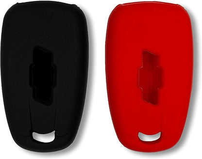 Autobase Silicone Key Fob Cover for Chevy Malibu Camaro Trax Traverse Trailblazer Sonic Cruze Blazer Volt Equinox Spark | Car Accessory for Chevrolet | Key Protection Case 2 Pcs (Black & Red)