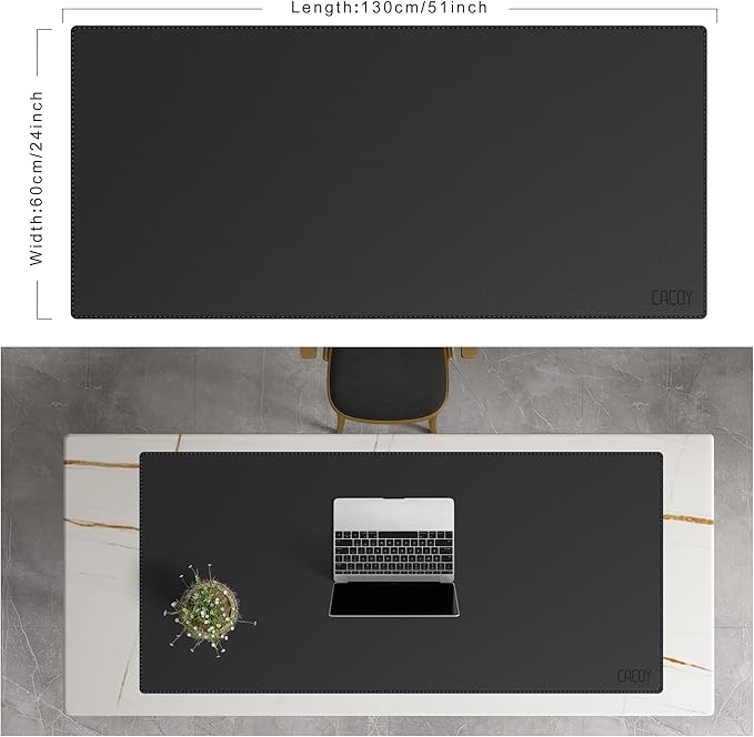 Cacoy 51" x 24" Leather Desk Mat, Office Desk Blotters, Large Computer Gaming Mouse Pad XXL, Waterproof PU Leather Laptop Table Cover Protector, Executive Desktop Accessories (Black)