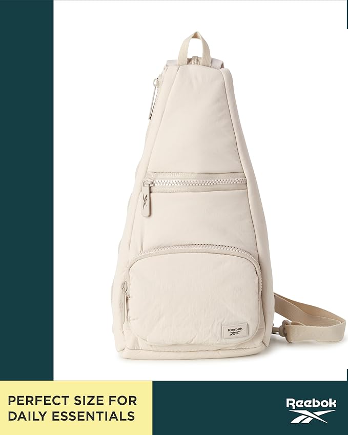 Reebok Unisex Crossbody Sling Bags – Compact Convertible Strap Cross Body Bag Travel Sling Bag - Gym & Travel Essential, Maeves Stucco