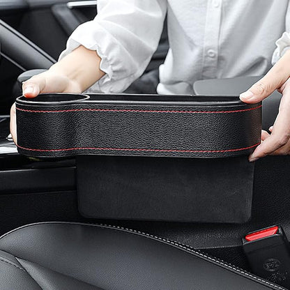 Car Seat Gap Filler Organizer Between Front seat car Organizer and Storage Box, Auto Premium PU Leather Console with Cup Holder, Car Pocket for Interior Essentials (for Passenger Side)